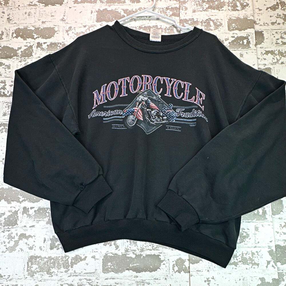Vintage Jerzees Motorcycle Sweatshirt Black American Tradition Biker Size M